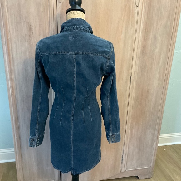 Y2K Vintage Calvin Klein CK Denim Button front Long Sleeve Mini Denim Dress Sz M - Picture 5 of 12